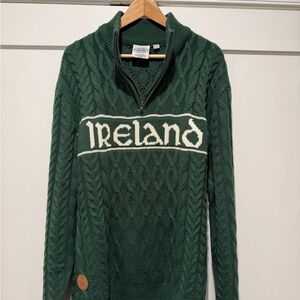 Ireland Cable-Knit Half-Zip Sweater - Green & Cream